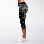 Black And White Paisley Bandana Print Women's Capri Leggings