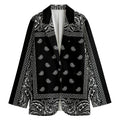 Black And White Paisley Bandana Print Women's Cotton Blazer