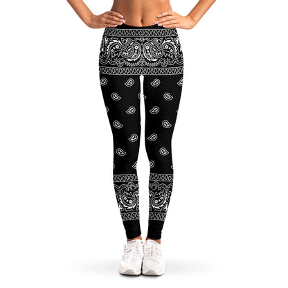 Black And White Paisley Bandana Print Women's Leggings