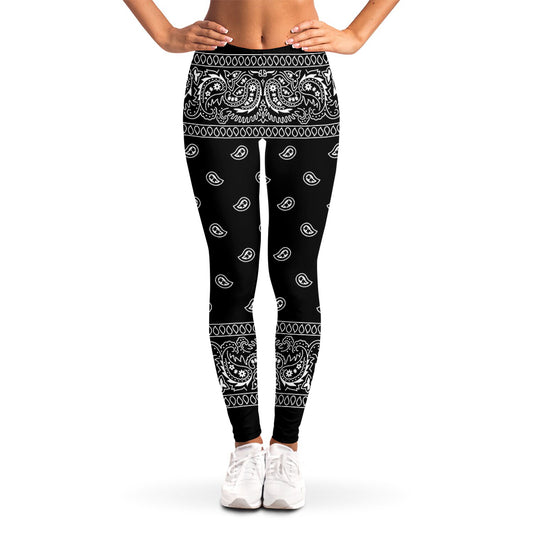 Black And White Paisley Bandana Print Women's Leggings