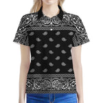 Black And White Paisley Bandana Print Women's Polo Shirt
