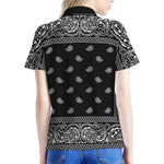 Black And White Paisley Bandana Print Women's Polo Shirt