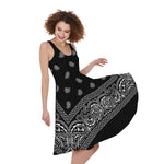 Black And White Paisley Bandana Print Women's Sleeveless Dress