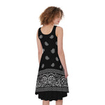 Black And White Paisley Bandana Print Women's Sleeveless Dress
