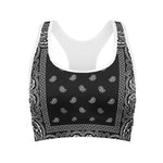 Black And White Paisley Bandana Print Women's Sports Bra