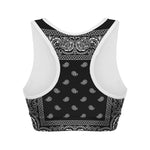Black And White Paisley Bandana Print Women's Sports Bra