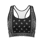 Black And White Paisley Bandana Print Women's Sports Bra