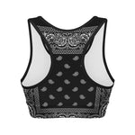 Black And White Paisley Bandana Print Women's Sports Bra