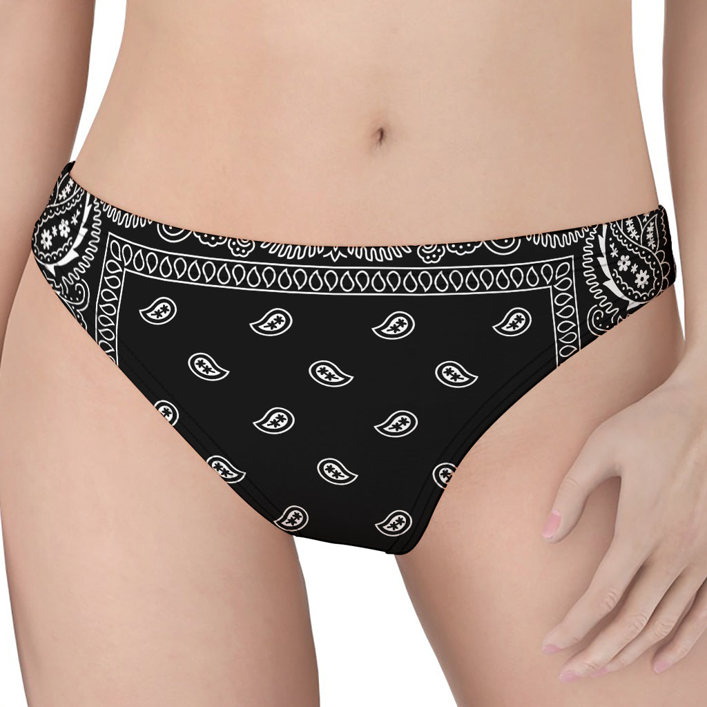 Black And White Paisley Bandana Print Women's Thong