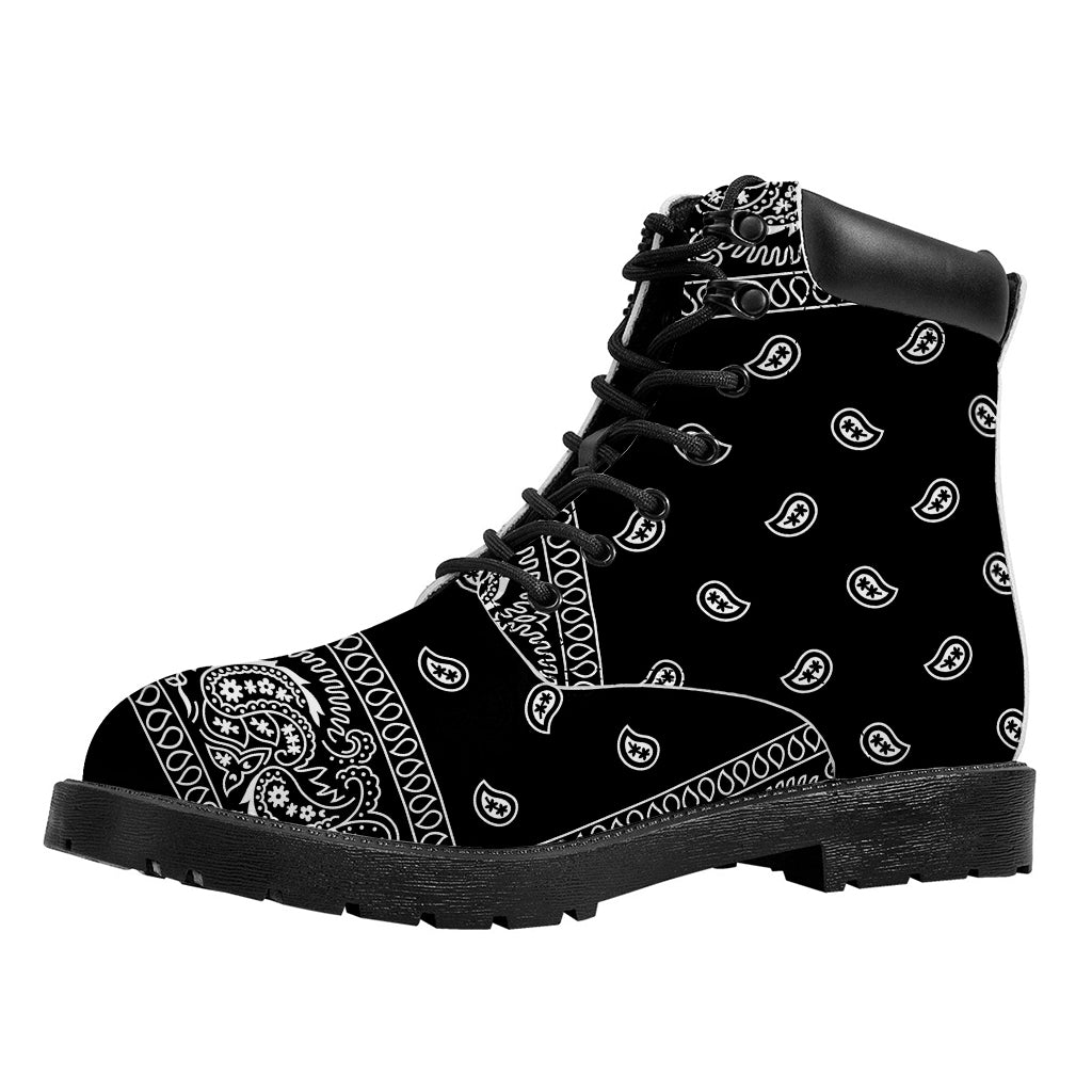 Black And White Paisley Bandana Print Work Boots