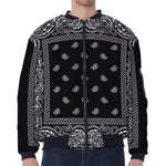 Black And White Paisley Bandana Print Zip Sleeve Bomber Jacket