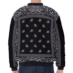 Black And White Paisley Bandana Print Zip Sleeve Bomber Jacket