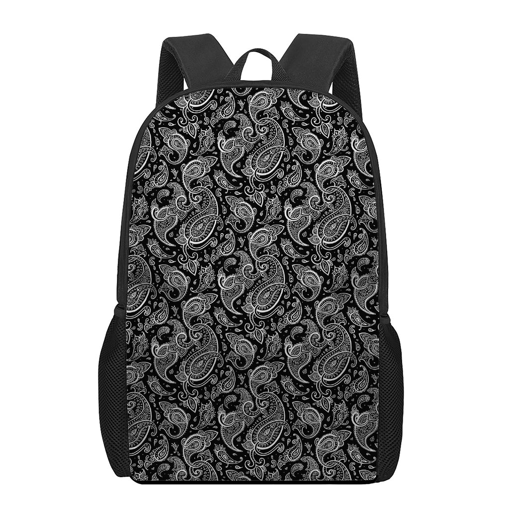 Black And White Paisley Pattern Print 17 Inch Backpack