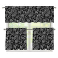 Black And White Paisley Pattern Print 3 Piece Kitchen Curtains
