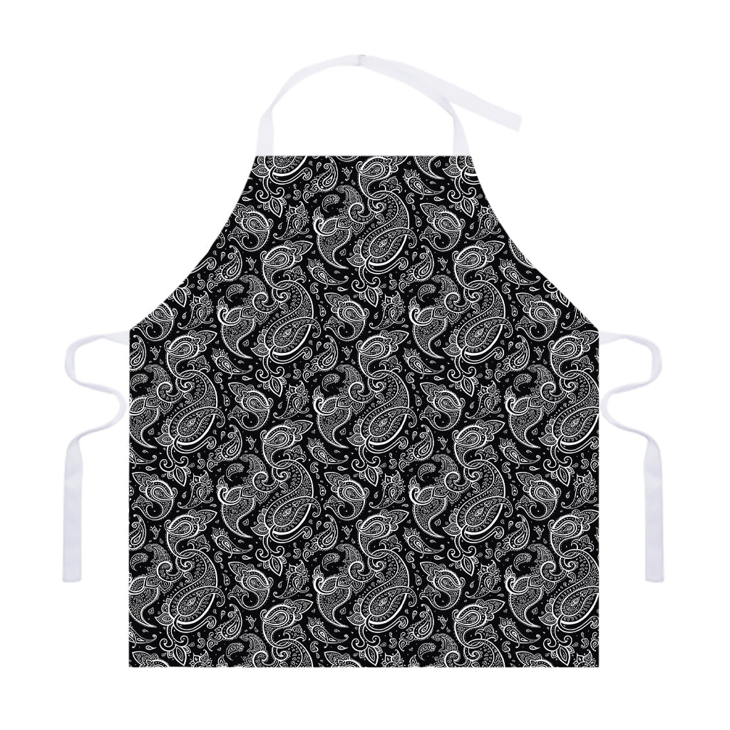 Black And White Paisley Pattern Print Adjustable Apron