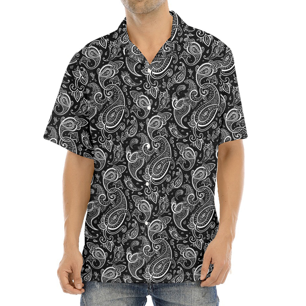 Black And White Paisley Pattern Print Aloha Shirt