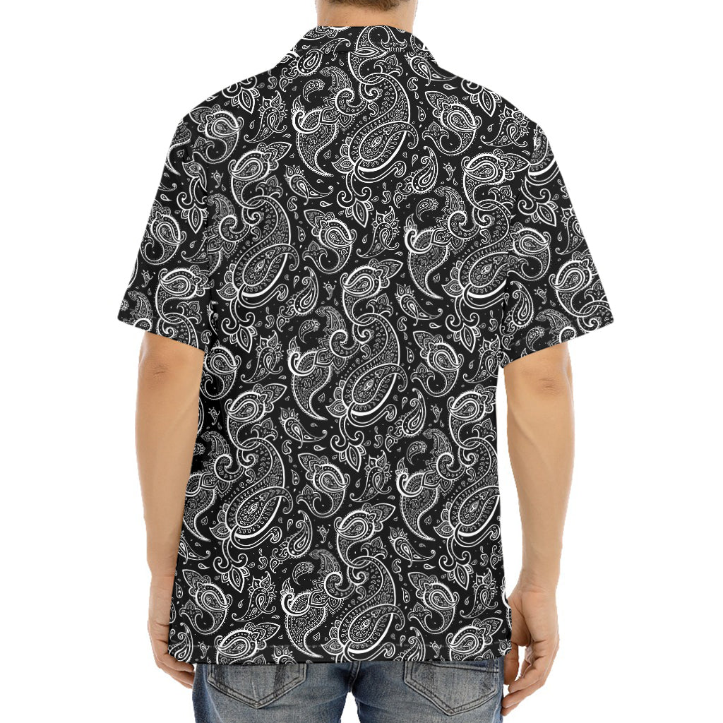 Black And White Paisley Pattern Print Aloha Shirt