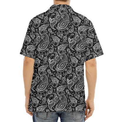 Black And White Paisley Pattern Print Aloha Shirt
