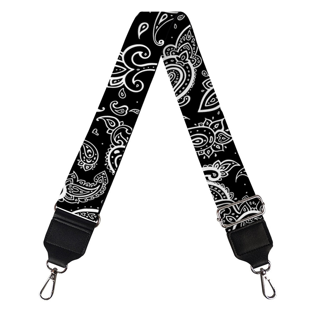 Black And White Paisley Pattern Print Bag Strap