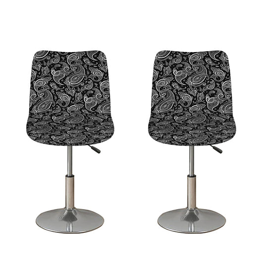 Black And White Paisley Pattern Print Bar Stool Covers