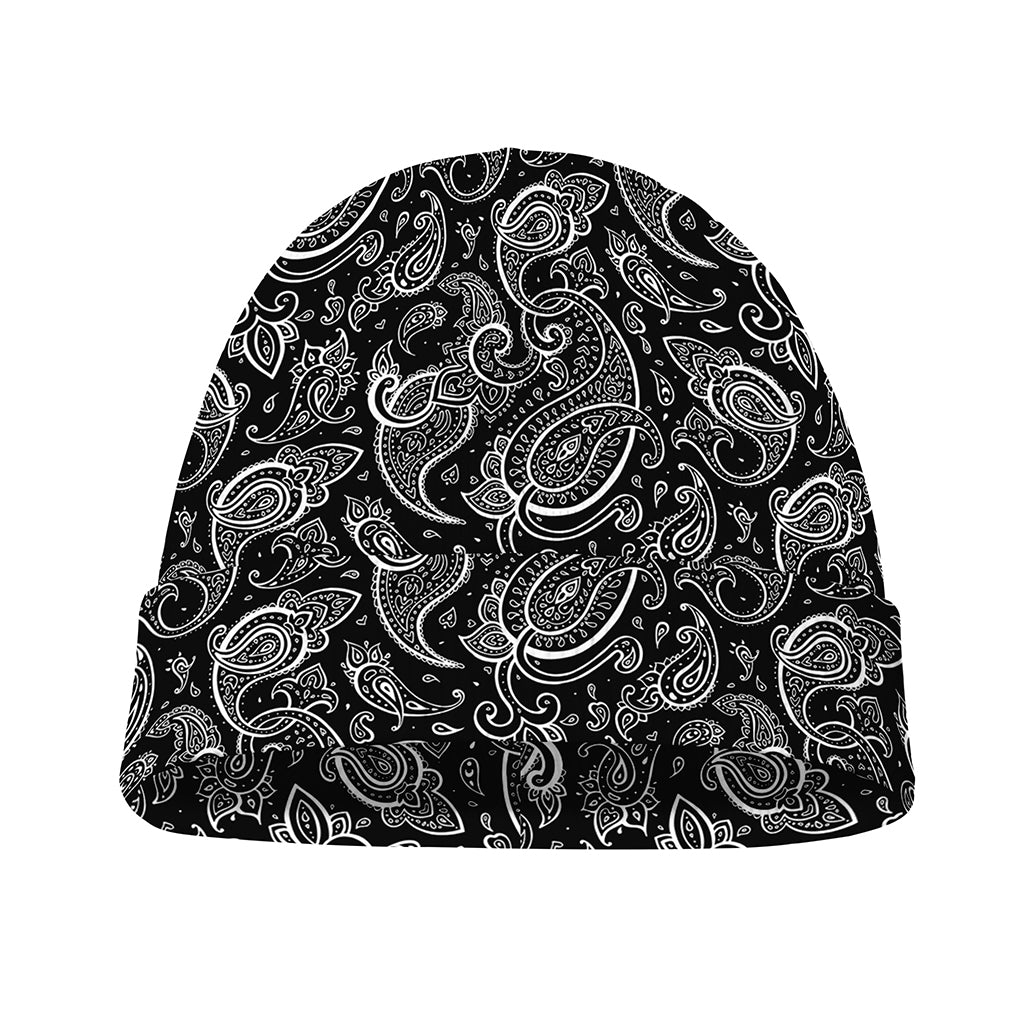 Black And White Paisley Pattern Print Beanie