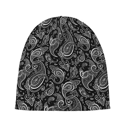 Black And White Paisley Pattern Print Beanie