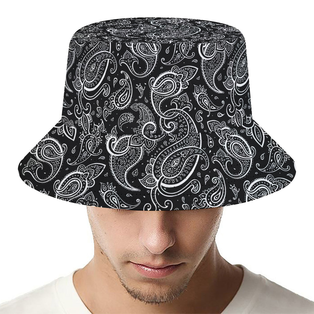 Black And White Paisley Pattern Print Bucket Hat