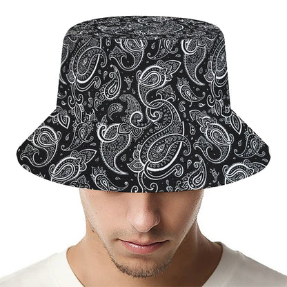 Black And White Paisley Pattern Print Bucket Hat