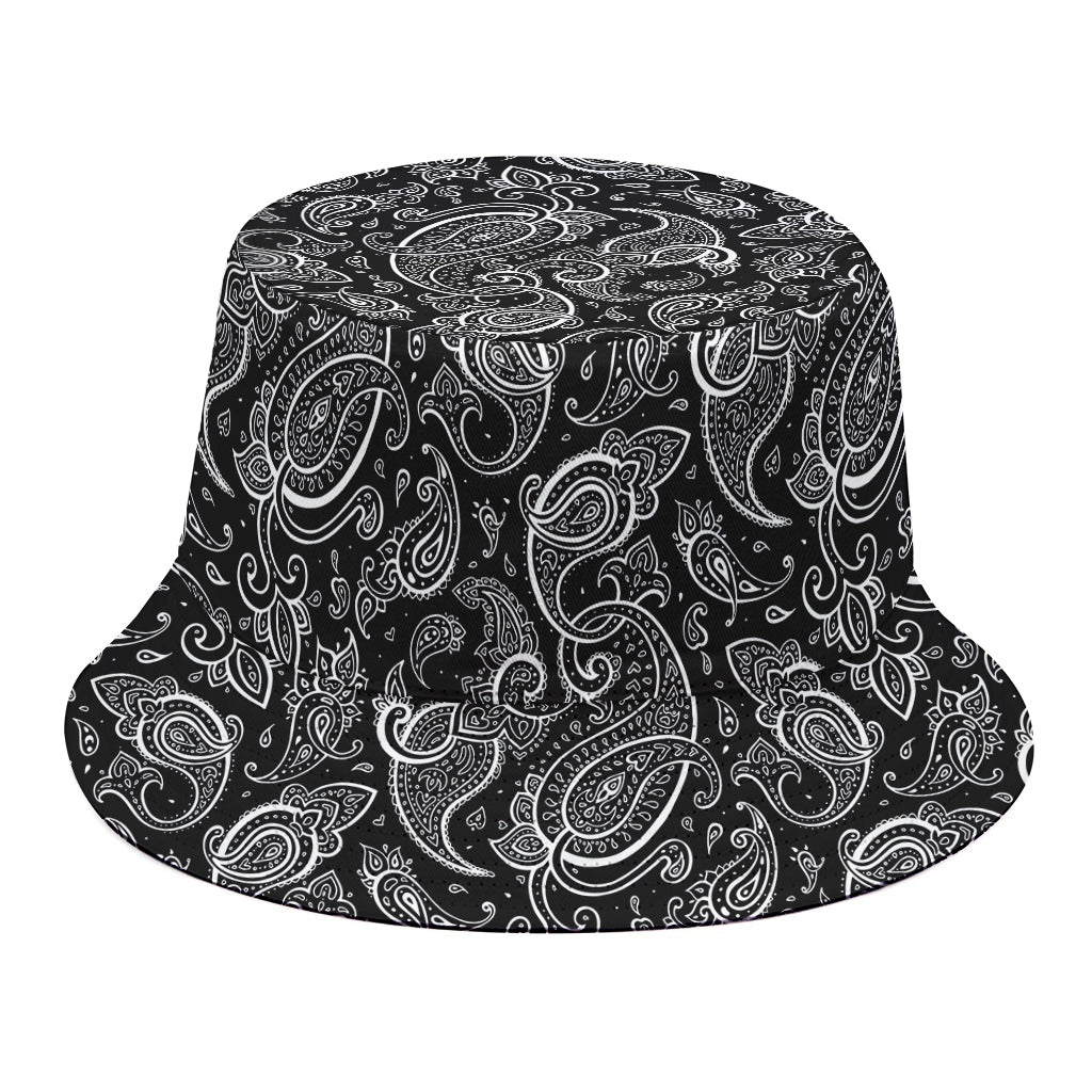 Black And White Paisley Pattern Print Bucket Hat