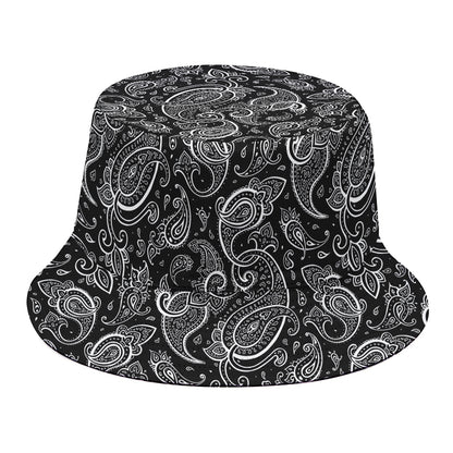 Black And White Paisley Pattern Print Bucket Hat