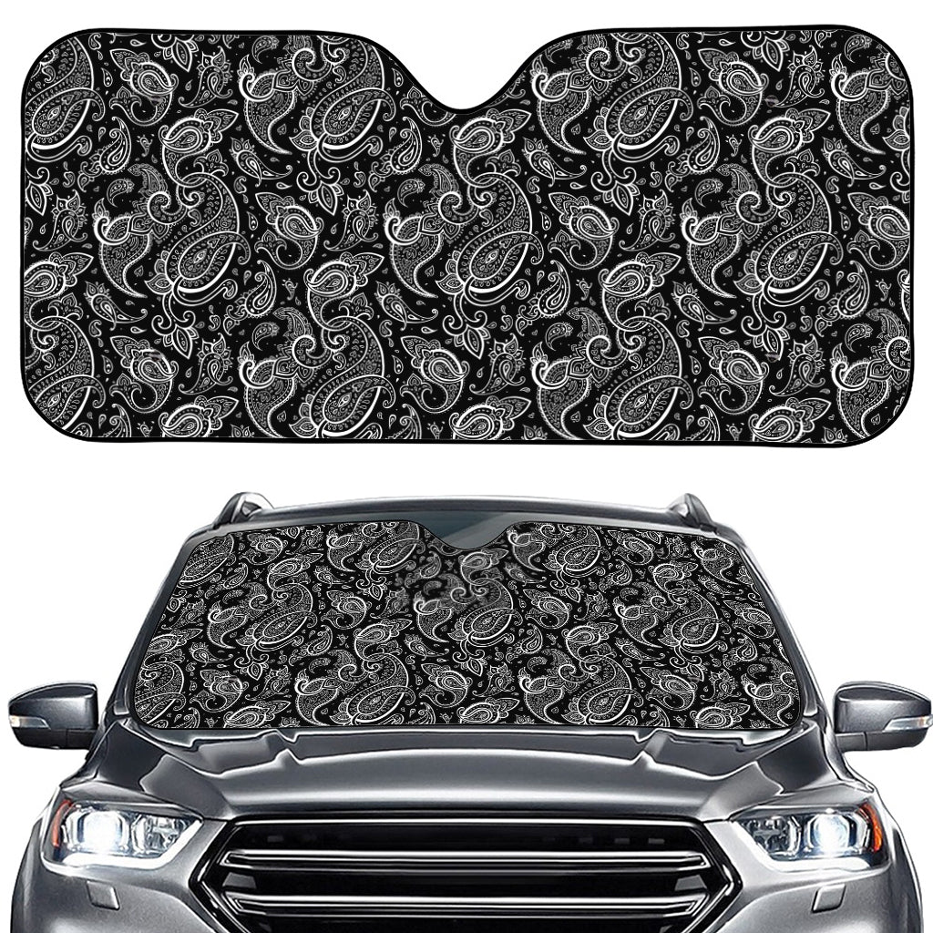 Black And White Paisley Pattern Print Car Windshield Sun Shade