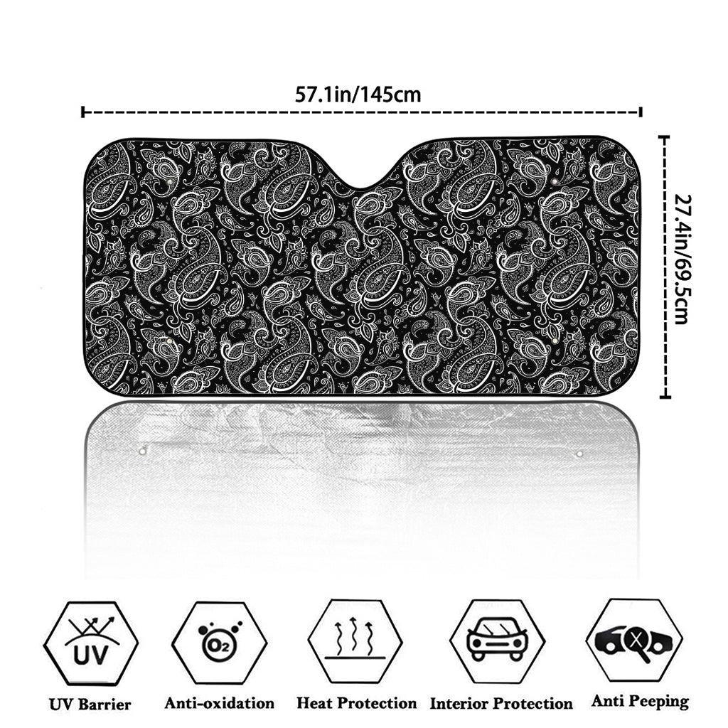 Black And White Paisley Pattern Print Car Windshield Sun Shade
