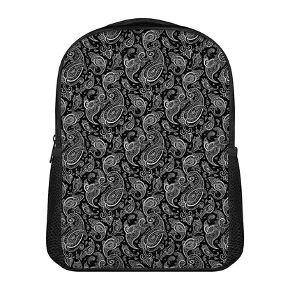 Black And White Paisley Pattern Print Casual Backpack