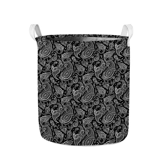 Black And White Paisley Pattern Print Collapsible Laundry Basket