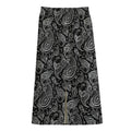 Black And White Paisley Pattern Print Cotton Front Slit Maxi Skirt