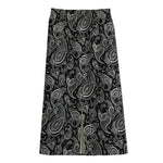 Black And White Paisley Pattern Print Cotton Front Slit Maxi Skirt