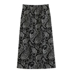 Black And White Paisley Pattern Print Cotton Front Slit Maxi Skirt