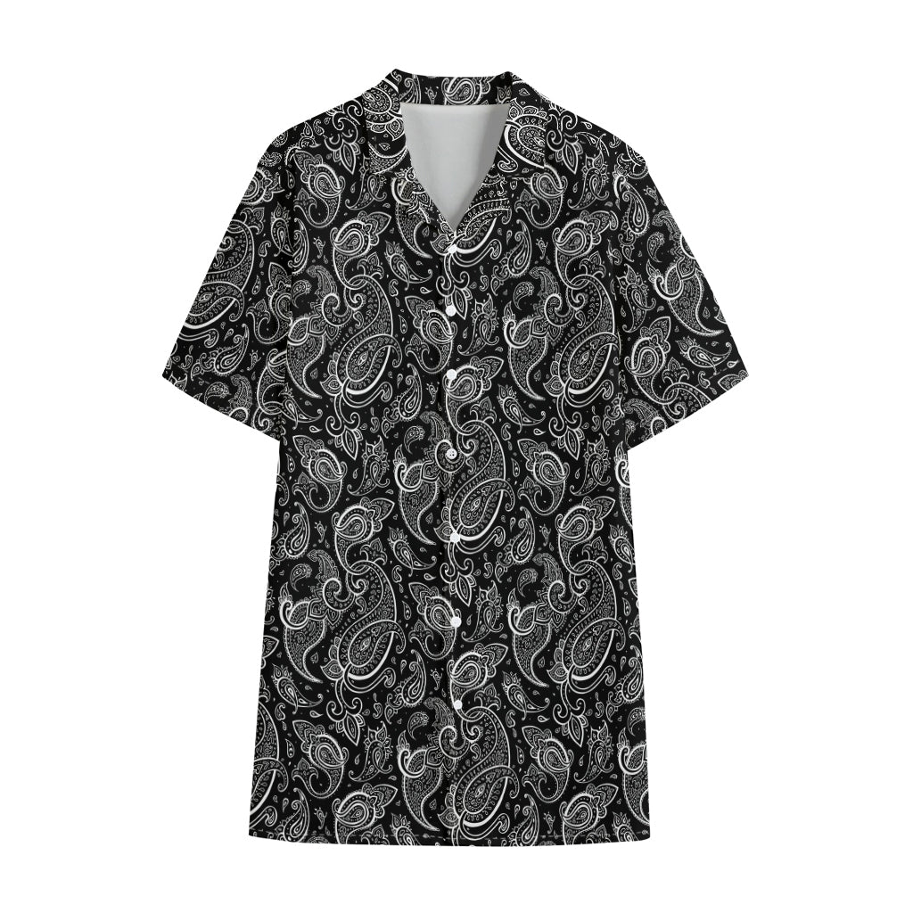 Black And White Paisley Pattern Print Cotton Hawaiian Shirt