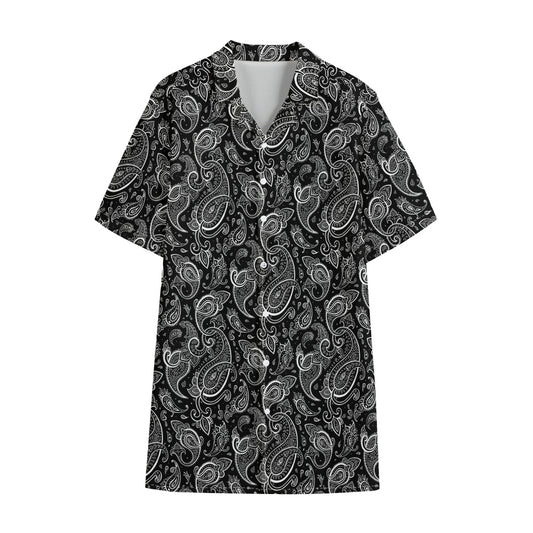 Black And White Paisley Pattern Print Cotton Hawaiian Shirt