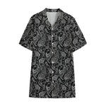 Black And White Paisley Pattern Print Cotton Hawaiian Shirt
