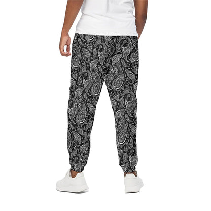 Black And White Paisley Pattern Print Cotton Pants