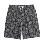Black And White Paisley Pattern Print Cotton Shorts