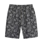 Black And White Paisley Pattern Print Cotton Shorts
