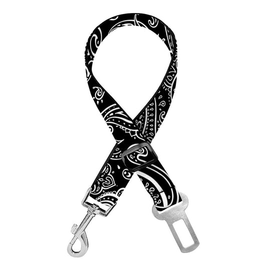 Black And White Paisley Pattern Print Dog Seat Belt