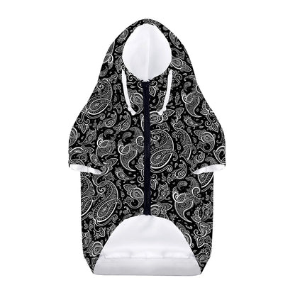 Black And White Paisley Pattern Print Dog Zip Up Hoodie