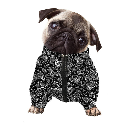 Black And White Paisley Pattern Print Dog Zip Up Jacket