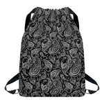 Black And White Paisley Pattern Print Drawstring Backpack