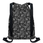Black And White Paisley Pattern Print Drawstring Backpack