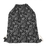 Black And White Paisley Pattern Print Drawstring Bag