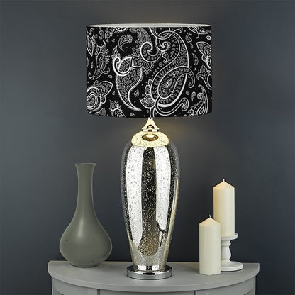 Black And White Paisley Pattern Print Drum Lamp Shade